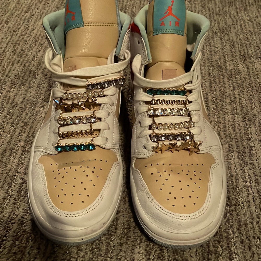Air Jordans with shoe charms.